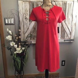 Adorable red lace up neckline dress! NWT!